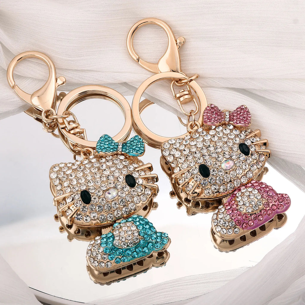 Hello Kitty Jewelry Rhinestone Crystal Kitty Cat Shape Pendant Keychain Car Handbag Key Holder Party Kid Birthday Gifts