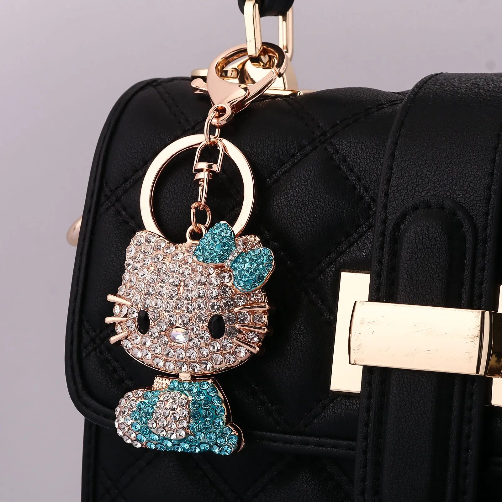 Hello Kitty Jewelry Rhinestone Crystal Kitty Cat Shape Pendant Keychain Car Handbag Key Holder Party Kid Birthday Gifts