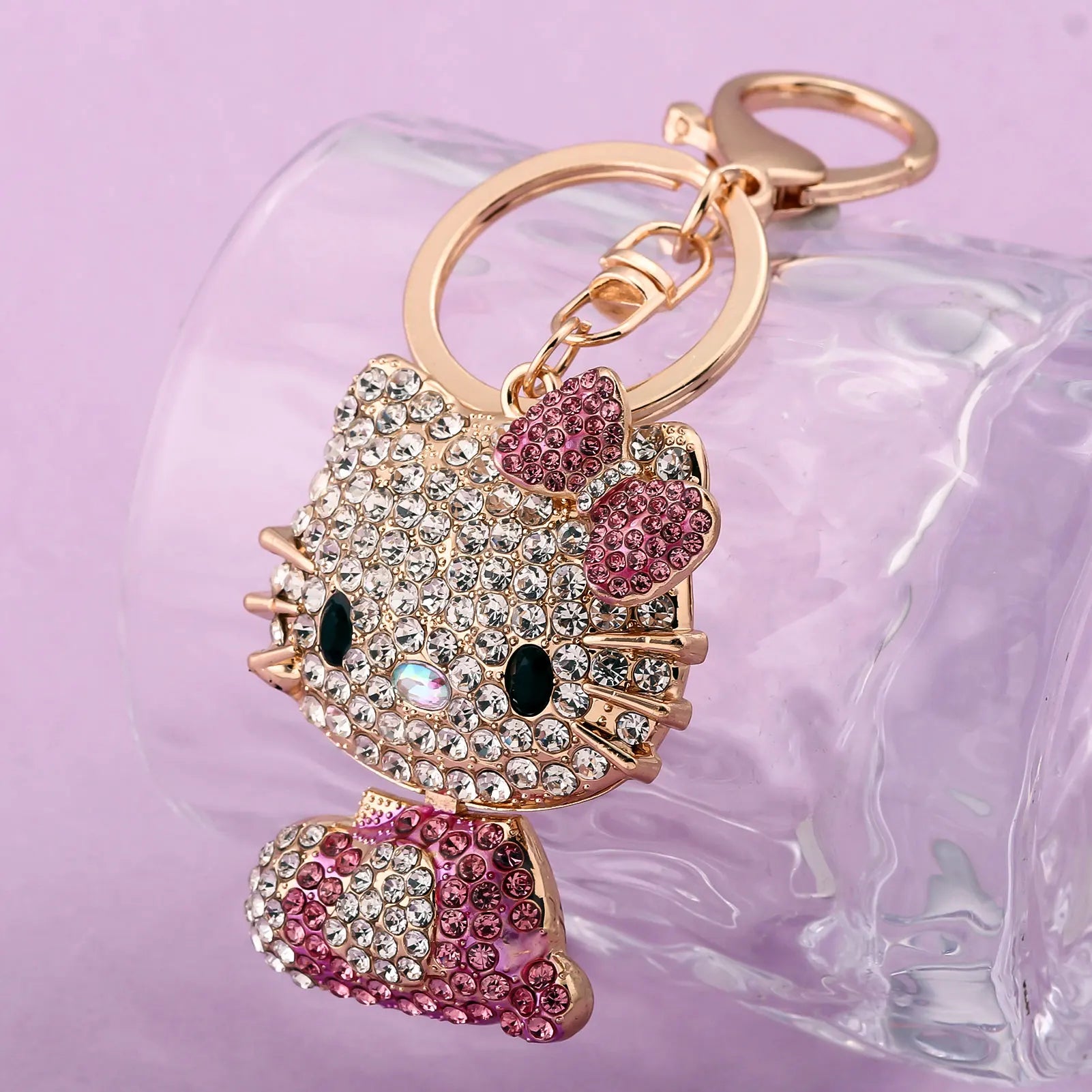 Hello Kitty Jewelry Rhinestone Crystal Kitty Cat Shape Pendant Keychain Car Handbag Key Holder Party Kid Birthday Gifts