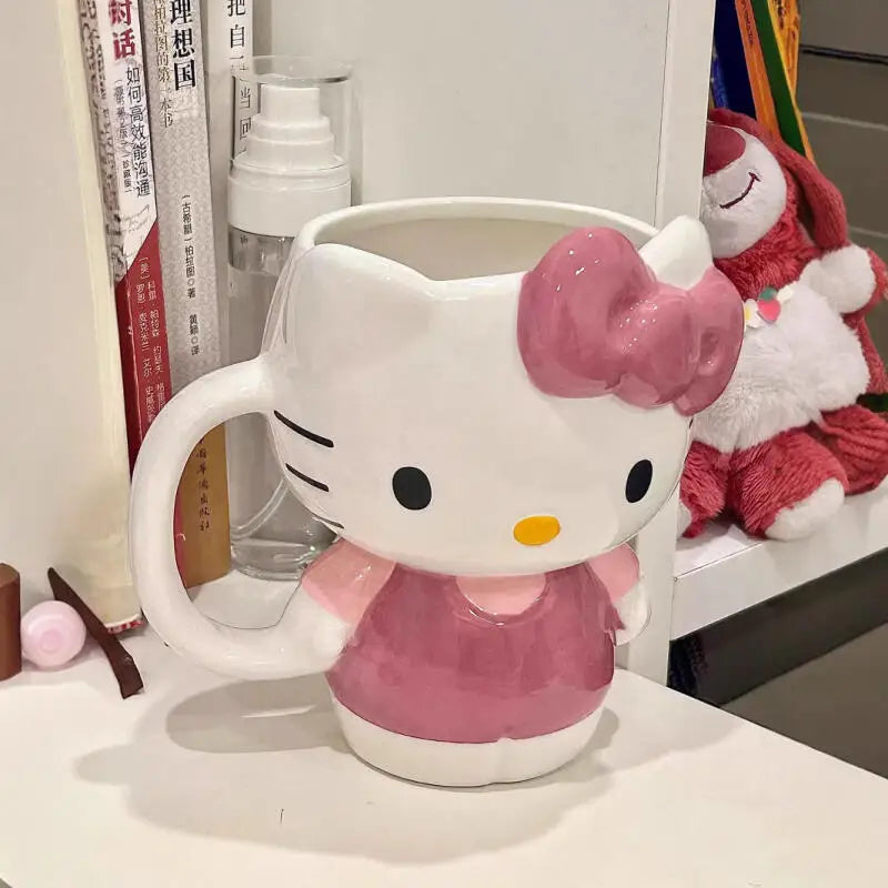 Cute Cartoon Hello Kittys Ceramic Cup Mug Good-Looking Large Capacity Household There's A Spoon Coffee Cup Fashion Festival Gift
