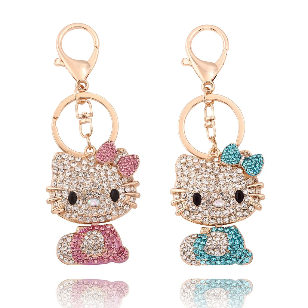 Hello Kitty Jewelry Rhinestone Crystal Kitty Cat Shape Pendant Keychain Car Handbag Key Holder Party Kid Birthday Gifts