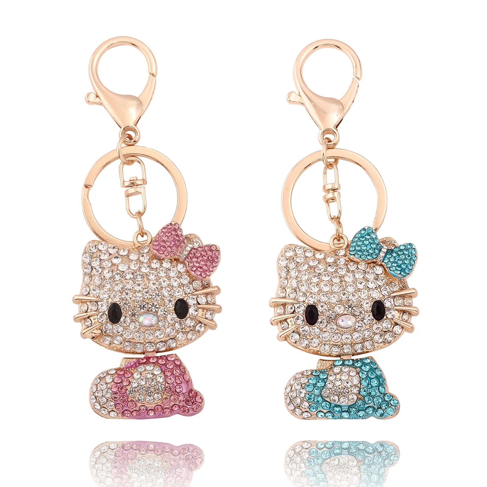 Hello Kitty Jewelry Rhinestone Crystal Kitty Cat Shape Pendant Keychain Car Handbag Key Holder Party Kid Birthday Gifts
