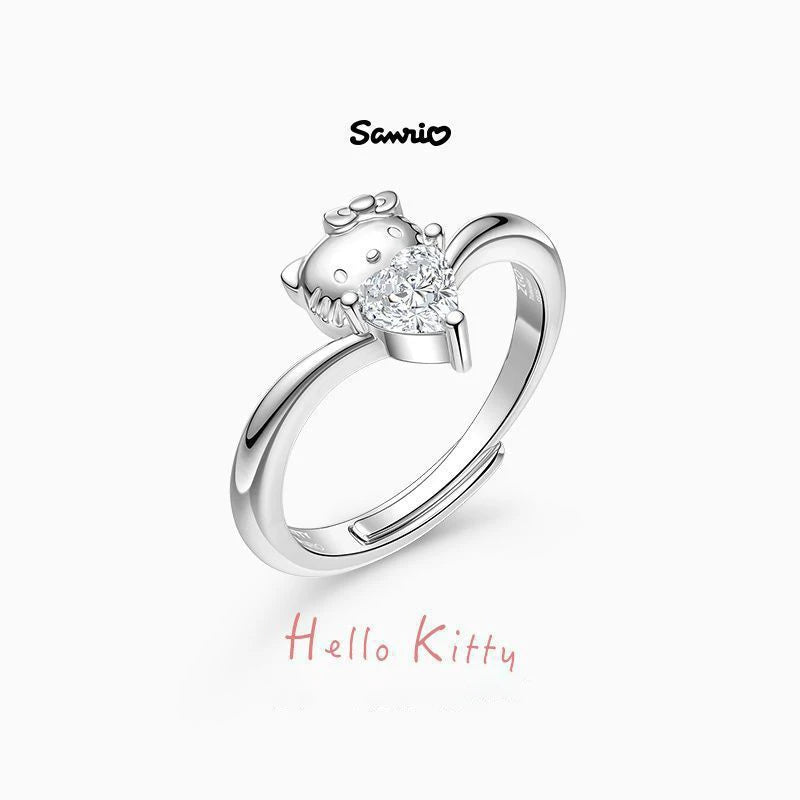 Y2K Hello Kitty Ring Sweet Cute Kitty Cat Love Bowknot Rings Simple Fashion Opening Adjustable Ring Valentine Gifts Accessories