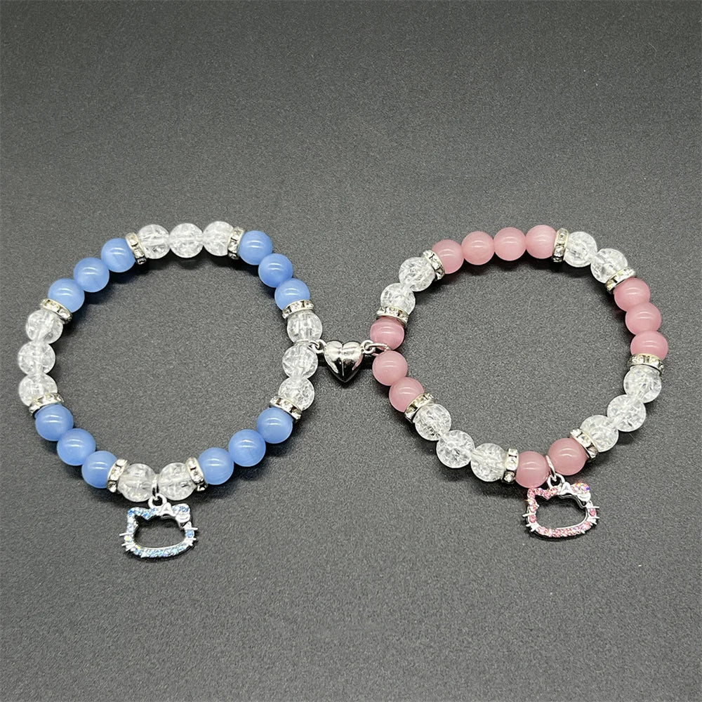 2Pcs/Set Fashion Couple Beads Bracelet Hello Kitty Matching Bracelets Who Really Cares Album Inspired Friends Jewelry Gift