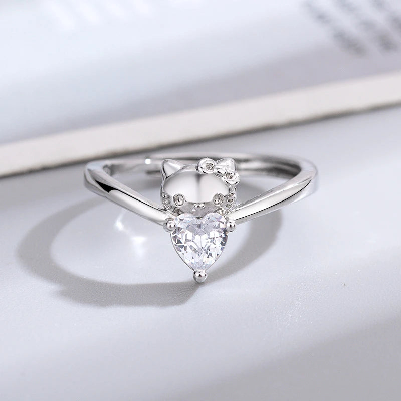 Y2K Hello Kitty Ring Sweet Cute Kitty Cat Love Bowknot Rings Simple Fashion Opening Adjustable Ring Valentine Gifts Accessories