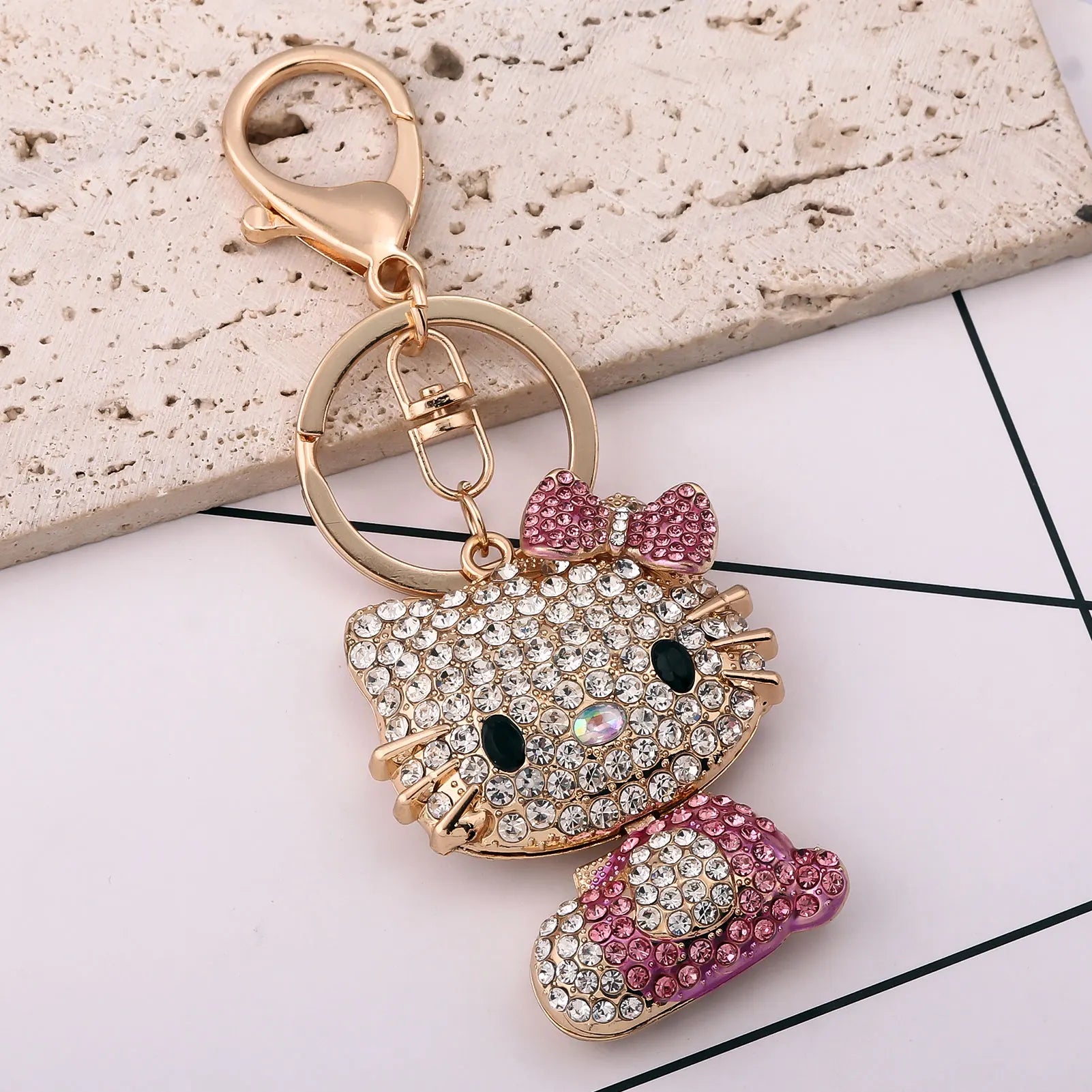 Hello Kitty Jewelry Rhinestone Crystal Kitty Cat Shape Pendant Keychain Car Handbag Key Holder Party Kid Birthday Gifts