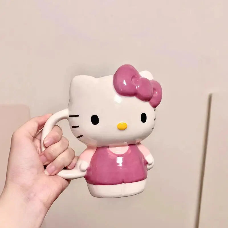 Cute Cartoon Hello Kittys Ceramic Cup Mug Good-Looking Large Capacity Household There's A Spoon Coffee Cup Fashion Festival Gift