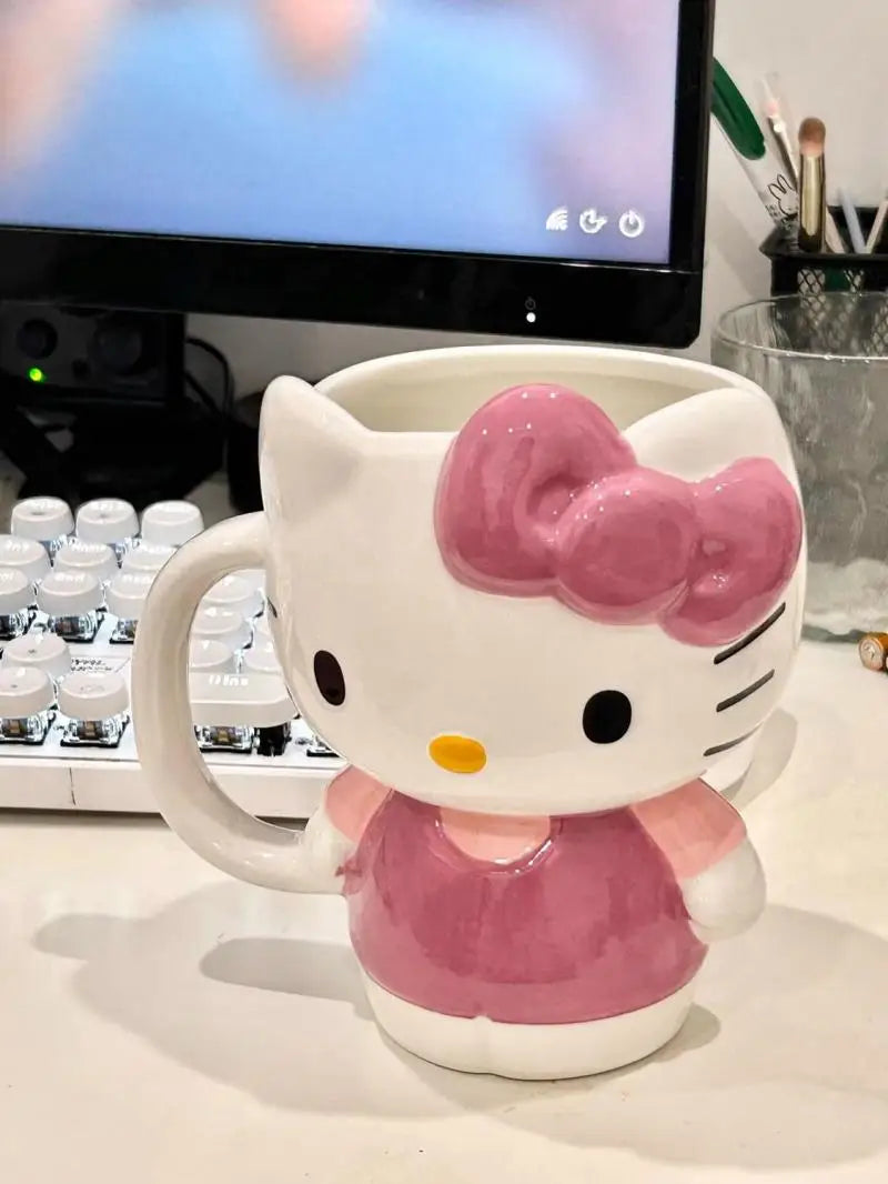 Cute Cartoon Hello Kittys Ceramic Cup Mug Good-Looking Large Capacity Household There's A Spoon Coffee Cup Fashion Festival Gift