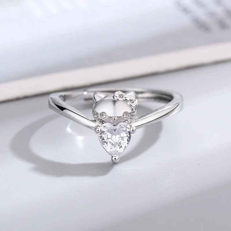 Y2K Hello Kitty Ring Sweet Cute Kitty Cat Love Bowknot Rings Simple Fashion Opening Adjustable Ring Valentine Gifts Accessories