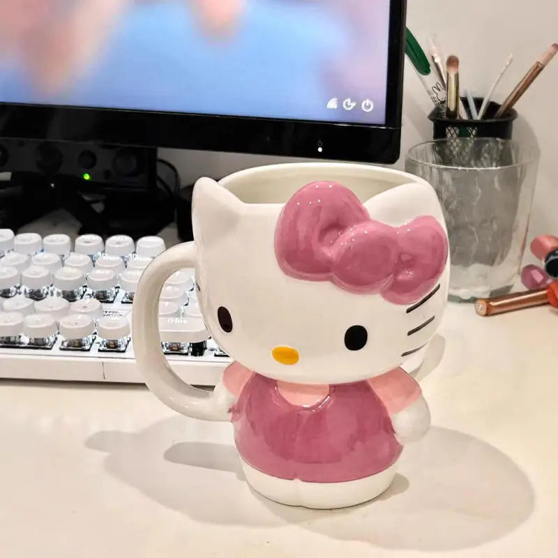 Cute Cartoon Hello Kittys Ceramic Cup Mug Good-Looking Large Capacity Household There's A Spoon Coffee Cup Fashion Festival Gift