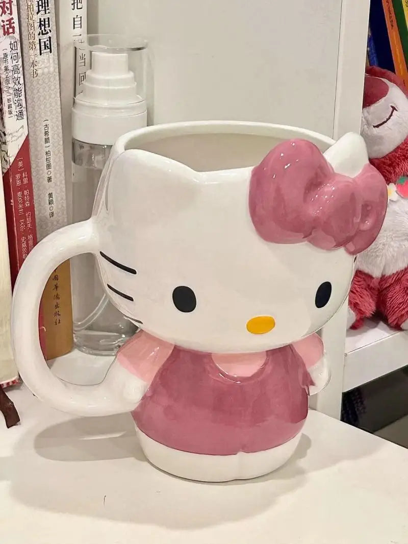 Cute Cartoon Hello Kittys Ceramic Cup Mug Good-Looking Large Capacity Household There's A Spoon Coffee Cup Fashion Festival Gift