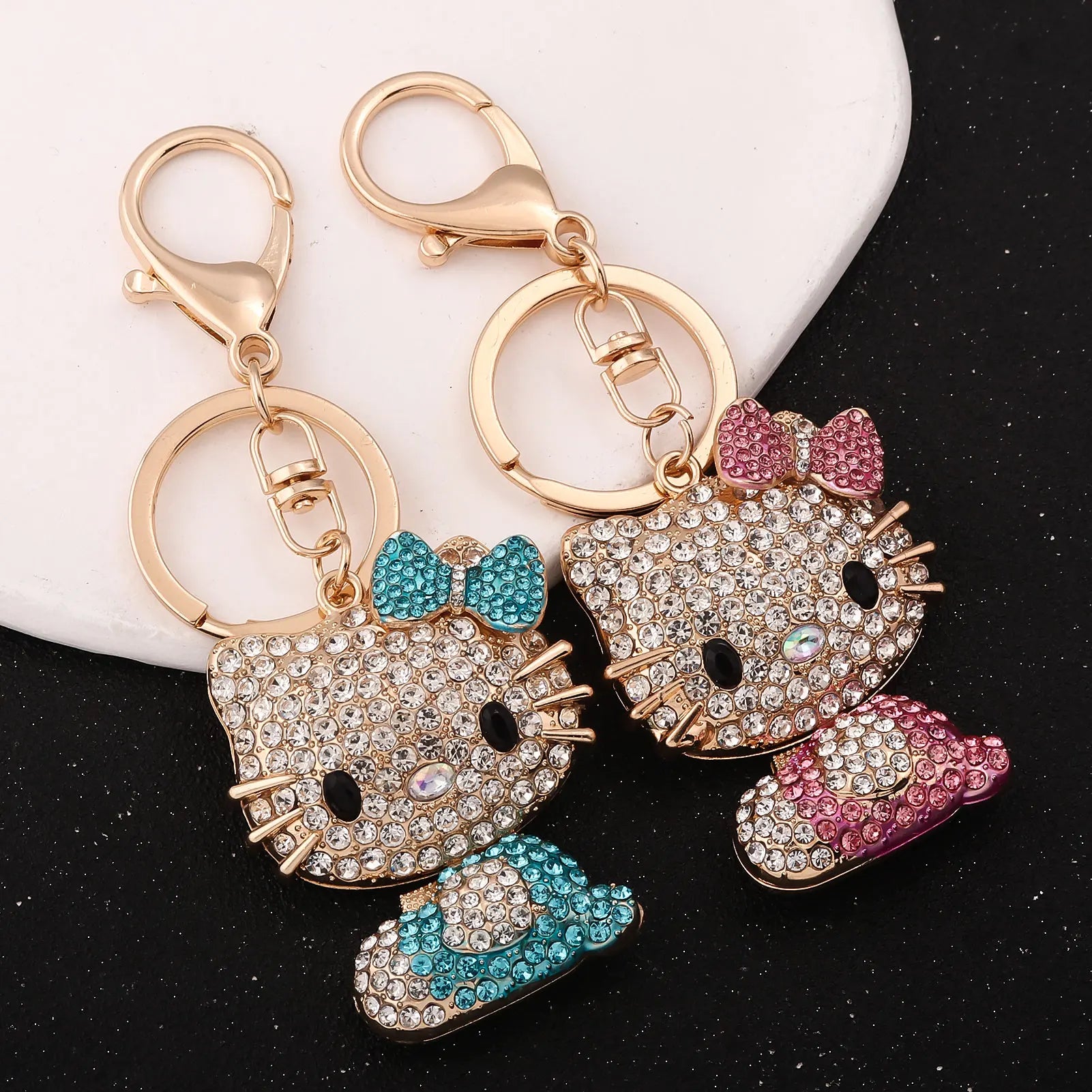 Hello Kitty Jewelry Rhinestone Crystal Kitty Cat Shape Pendant Keychain Car Handbag Key Holder Party Kid Birthday Gifts